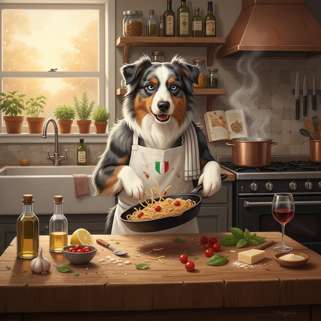 Pasquale cooking pasta in the kitchen