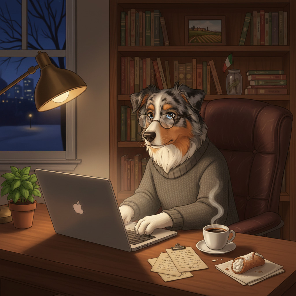 Pasquale typing the newsletter